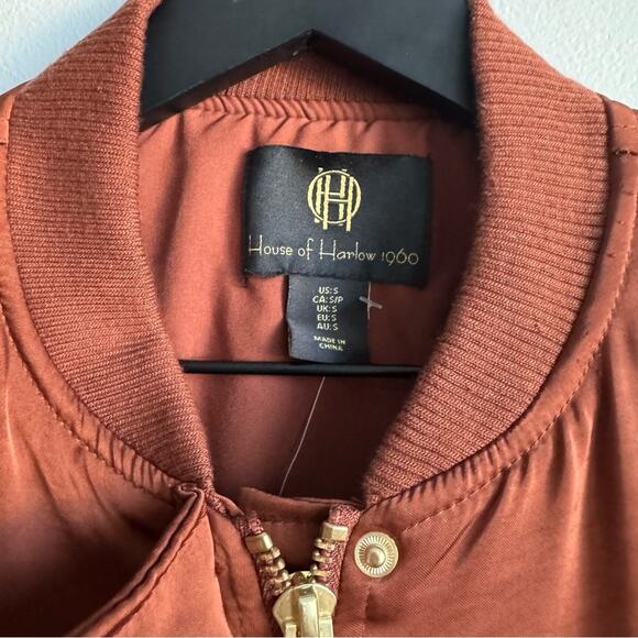 House of Harlow 1960 Gina Satin Bomber Jacket in Copper S - Picture 2 of 9
